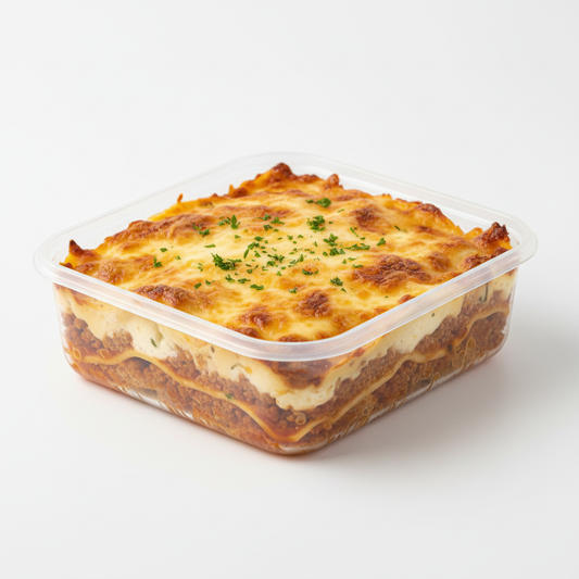 Lasagne schotel in plastic bakje
